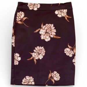 Ann Taylor Factory Petite Floral Pencil Skirt Brown Workwear Size 2P
